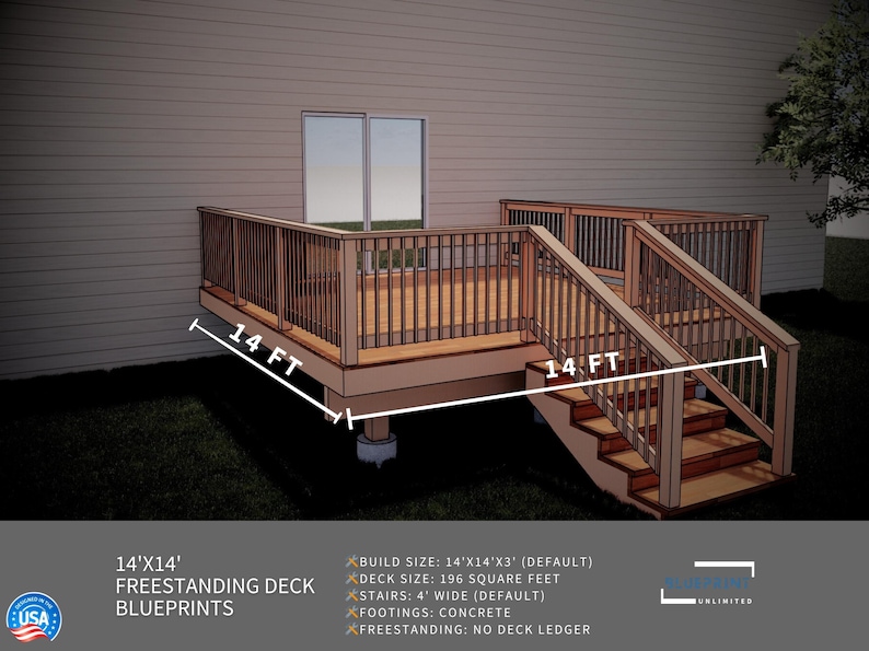 Freestanding Deck Plans 14x14 for DIY Construction and Permit - Etsy