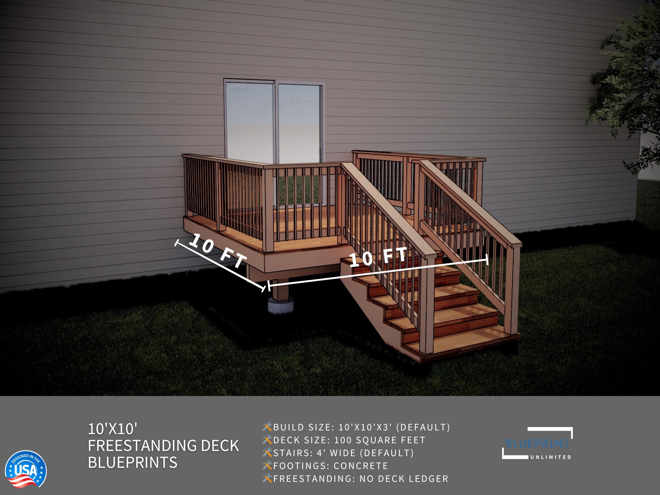 Freestanding Deck Plans 10x10 for DIY Construction and Permit - Etsy