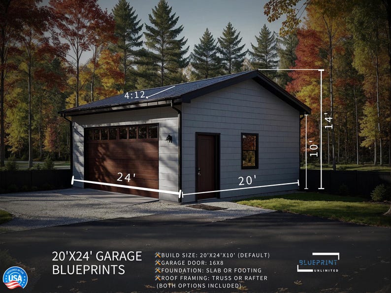 Garage Plans 20x24 for Construction and Permit - Etsy