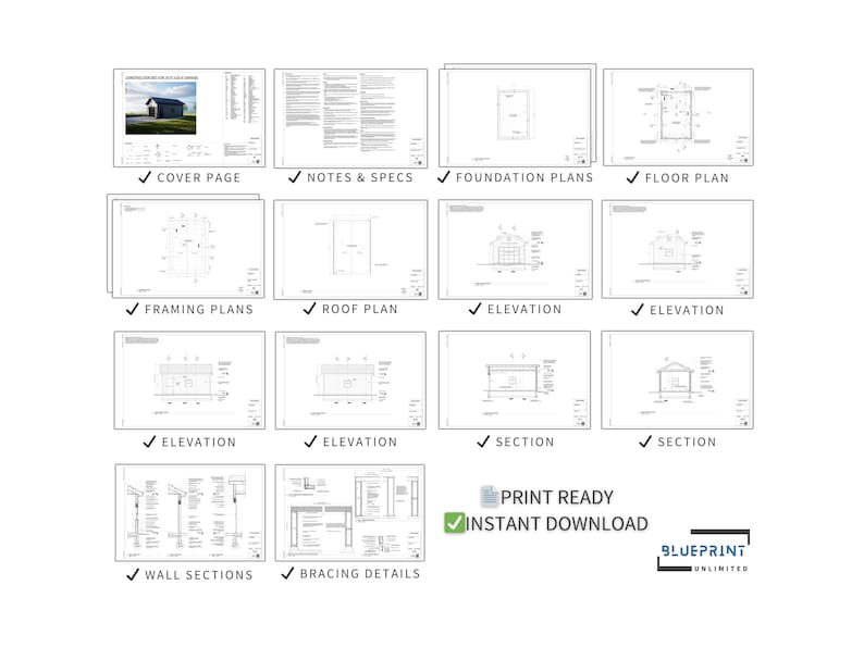 Garage Plans 14x22 for Construction and Permit - Etsy