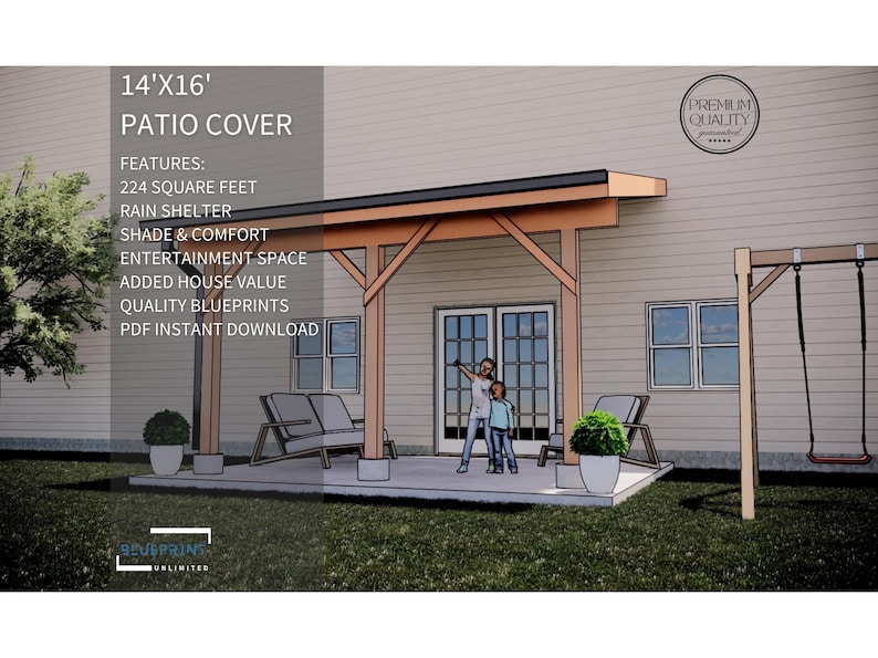 Patio Cover Plans 14x16 for DIY Construction and Permit Etsy