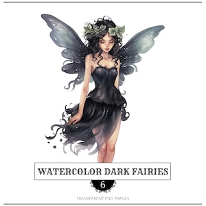 Watercolor Dark Fairies Clipart PNG graphics instant download for commercial use