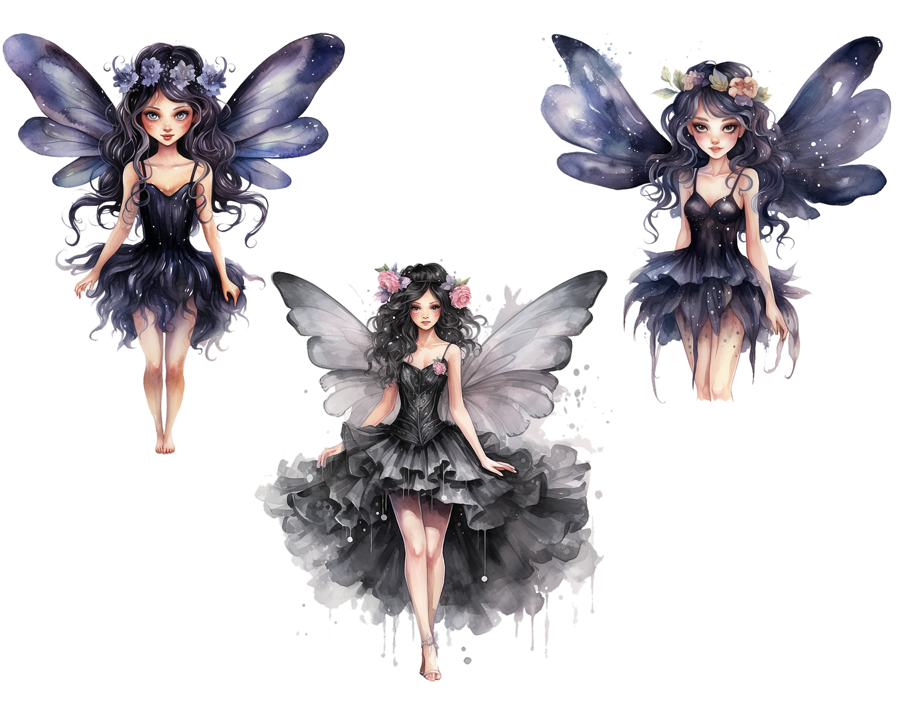Watercolor Dark Fairies Clipart PNG Graphics Instant Download - Etsy