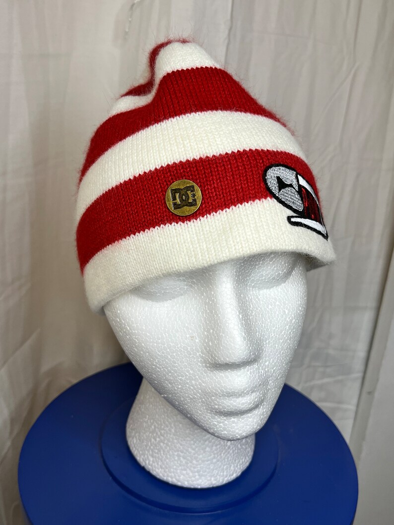 Red & White Skull Cap Beanie W/ Punk Rock Accent DC Beanie Unique