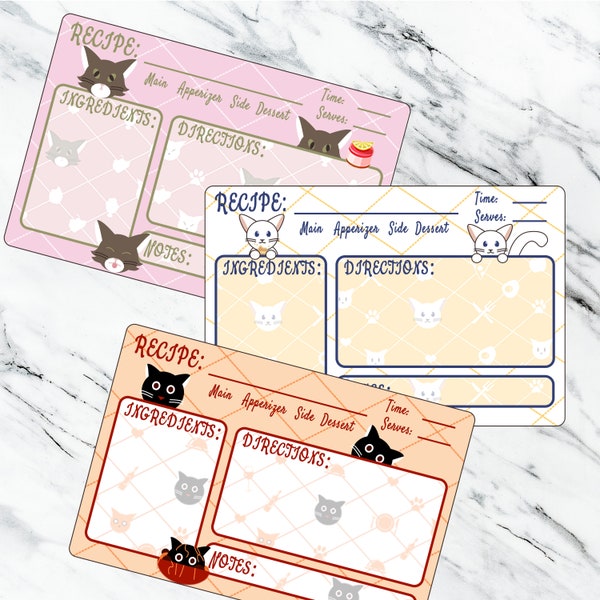 Recipe Cards - Kitty Cat Designs - gift for Foodies to keep family recipes - cooking essential - kitchen tools - cute cottage core decor