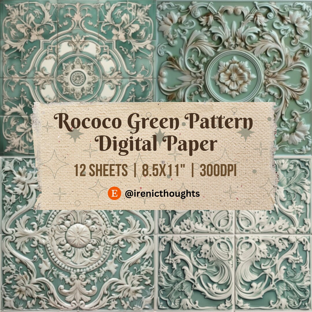 Rococo Patterns Green Theme 12 Sheets Digital Junk Journal, Journal Kit ...