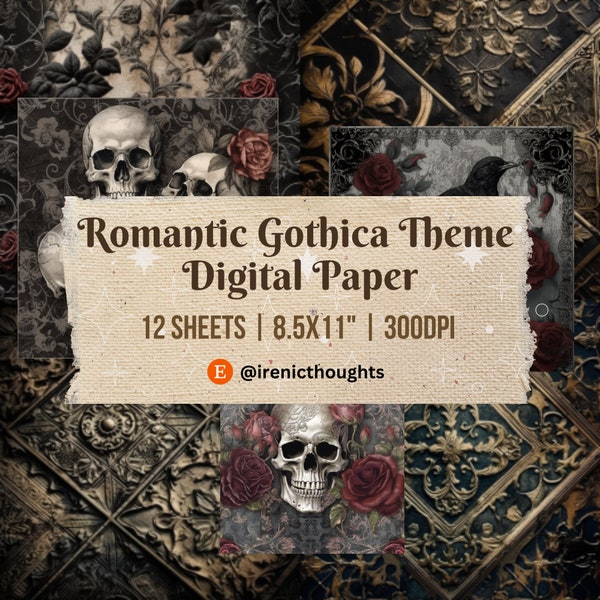 Romantic Gothica Journal Kit (12 Sheets) | Digital Junk Journal, Junk Journal Kit, Printable Digital Papers, Vintage, Floral, Gothic Romance