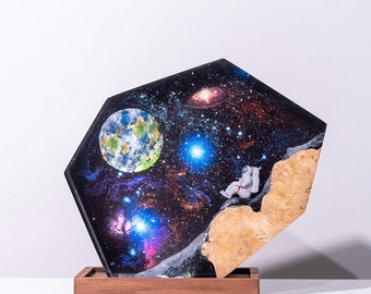 Interstellaire Epoxy Lamp Ruimte Galaxy Hars Houten Nachtlamp Astronaut Hars Houten Kunstlamp Ruimtevaartuig Nachtlamp