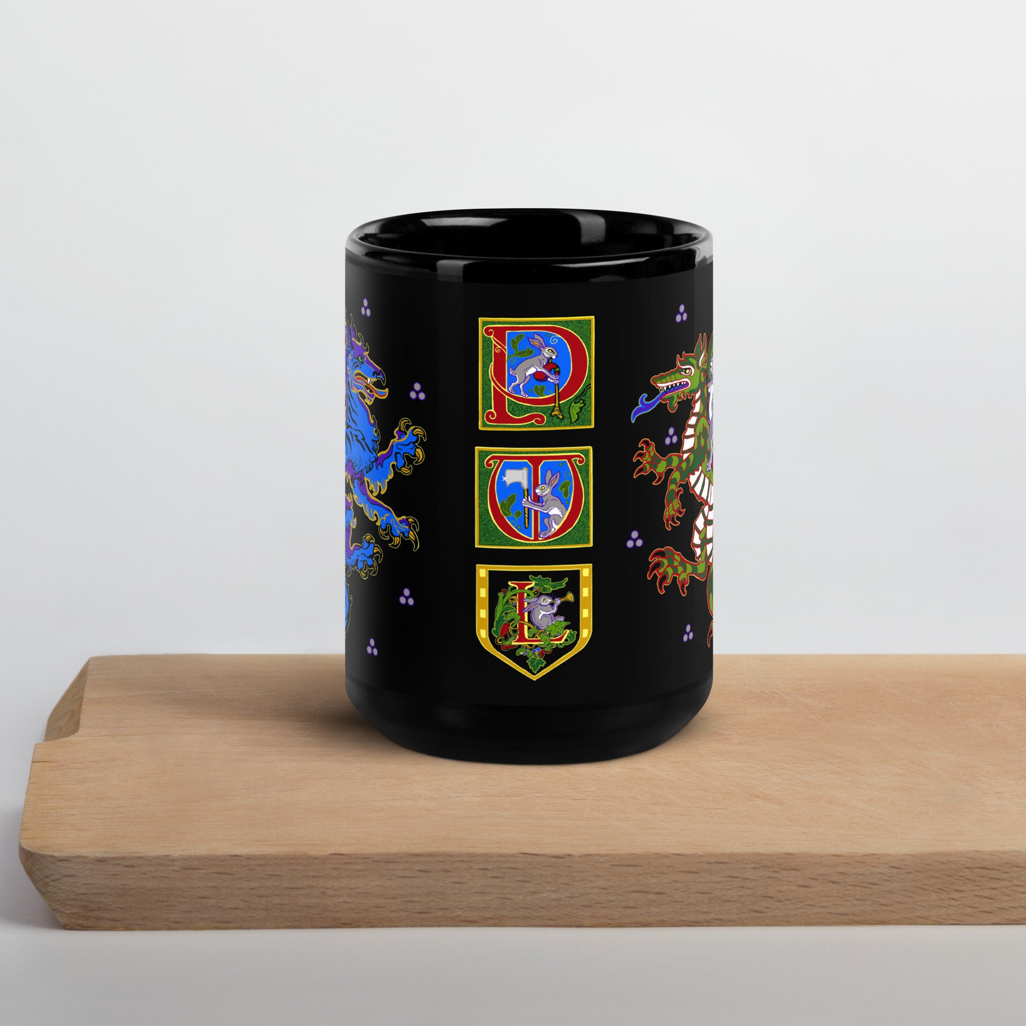 Pennsic War 50 Commemorative SCA Killer Bunnies Dragon Tiger Black Glossy Mug
