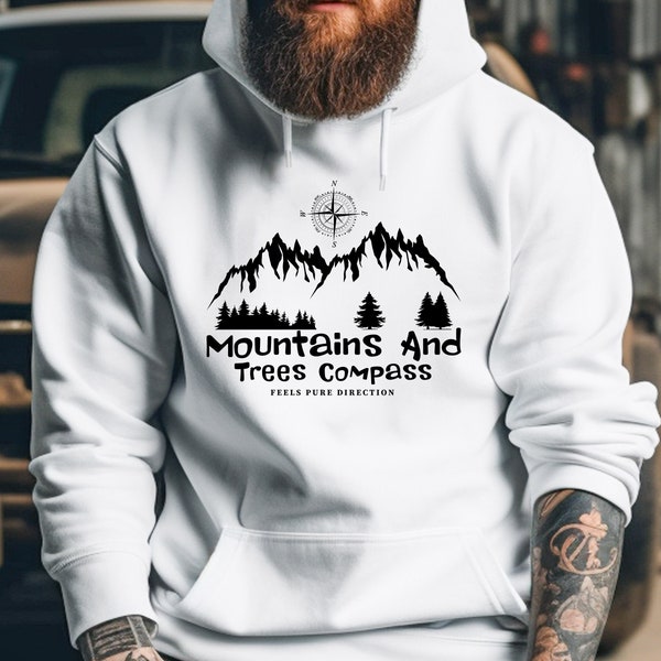 Mountains Trees Compass Hoodie, Mountain Hoodie, Adventure Hoodie, Camping Hoodie, Nature Lover Hoodie, Camp Lover Hoodie, Travel Hoodie