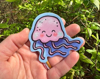Bonita pegatina de medusa, pegatina de medusa rosa, pegatina de vinilo de medusa, regalo para amantes de la playa, pegatina de vinilo para botella de agua, portátil