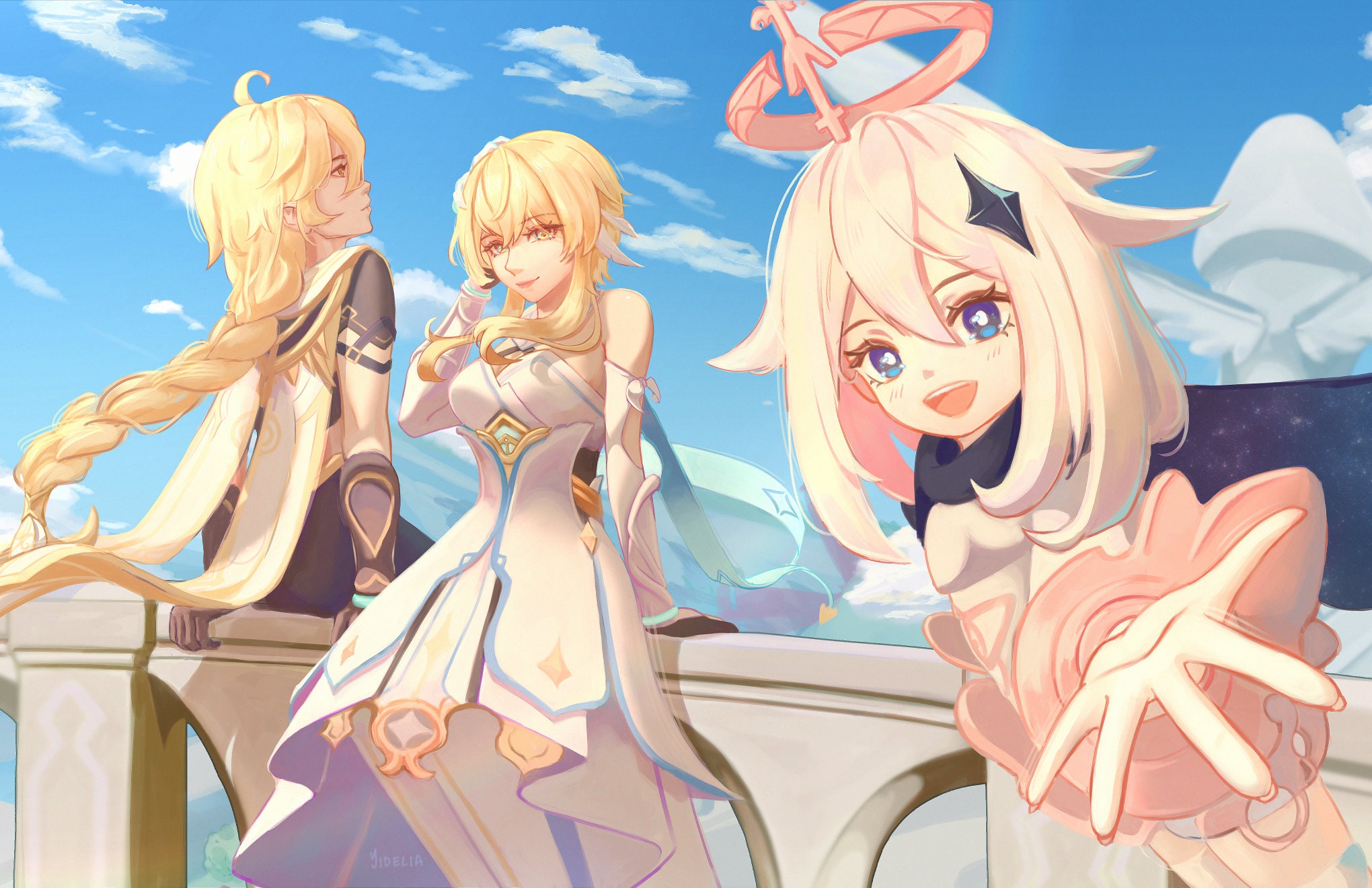 Genshin Impact Art Print - Lumine, Aether and Paimon | 
