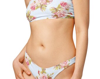 Bikini bandeau reciclado con estampado floral azul claro