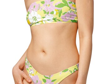 Bikini bandeau reciclado con estampado floral amarillo