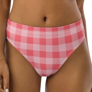 High-waisted bikini bottom pink on pink check, resort wear, swim separates, boho swimwear, swim bottoms, swim tops