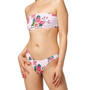 Pink floral recycled bandeau bikini