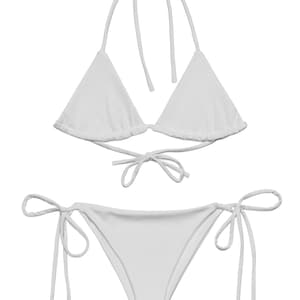 Light gray recycled string bikini, two-piece swimsuit, resort wear, boho swimwear, bathing suit, bikini