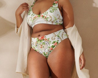 Hoch taillierter Bikini mit Blumendruck, zweiteiliger Badeanzug, Blumen-Bikini, Strandurlaubs-Bikini, Resort-Kleidung, Boho-Badebekleidung, Badeanzug