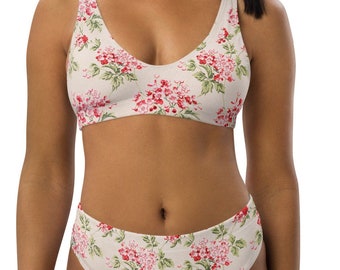 Hoch taillierter Bikini mit Retro-Blumendruck, Strandkleidung, zweiteiliger Badeanzug, Urlaubskleidung, Boho-Bademode, Badeanzug, Bikini