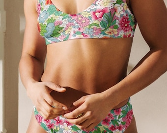 Hoch taillierter Bikini mit Blumendruck, zweiteiliger Badeanzug, Blumen-Bikini, Strandurlaubs-Bikini, Resort-Kleidung, Boho-Badebekleidung, Badeanzug