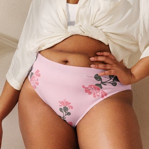 Fondo de bikini de cintura alta rosa floral, bikini floral, traje de baño de dos piezas, bikini para vacaciones en la playa, trajes de baño boho, trajes de baño separados