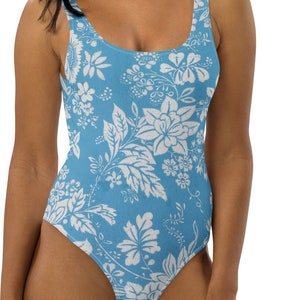 One-piece swimsuit blue floral print, floral one-piece, bathing suit, one-piece for beach vacation, modest swimwear, resort wear