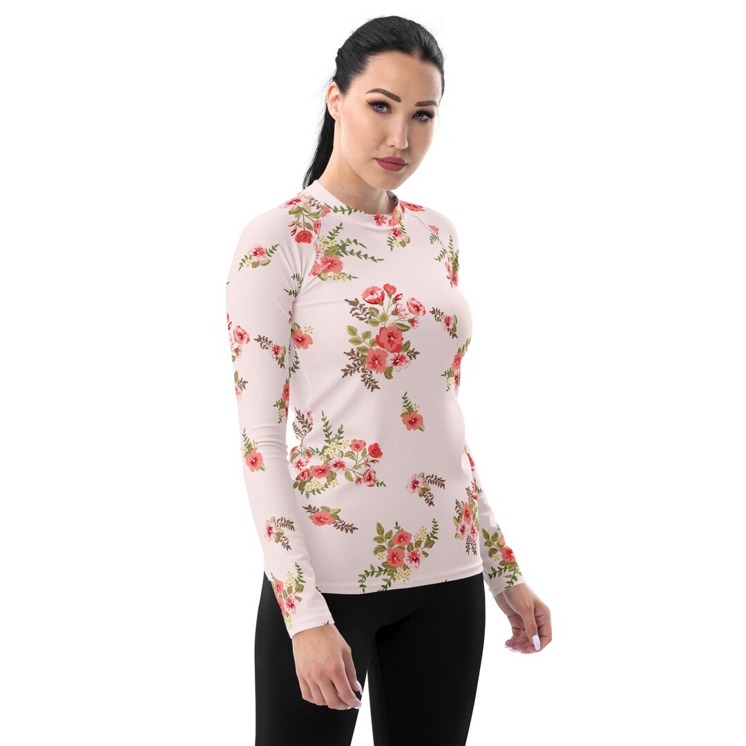 Pink Floral Women's Rash Guard - Etsy