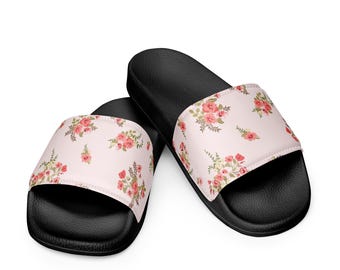 Sandalias rosas con estampado floral para mujer