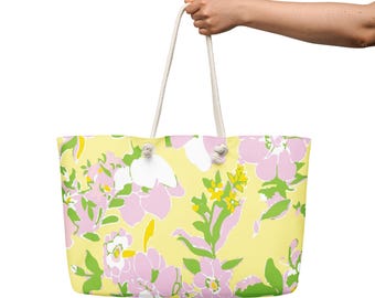 Bolso de playa extragrande con estampado floral amarillo