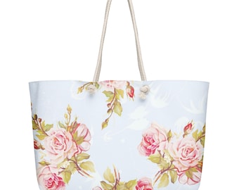 Bolso de playa extragrande con estampado floral azul claro