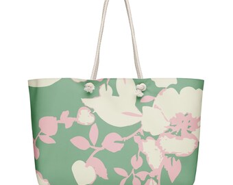 Bolso de playa extragrande con estampado floral verde
