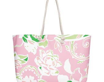 Bolso de playa extragrande con estampado floral rosa