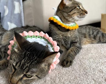 Crochet Pet Collar, Bell Orchid Cat Collar, Crochet Cat Collar, Cat and Dog Collar, Cat Accessory, Cat Scarf, Cat Shawl, Cute Collar for Cat