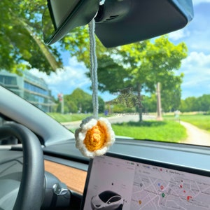 Car Pendant Crochet Hanging Flower Cotton Car Pendant Cute Crochet Rear View Mirror Accessories Car Ornament Plant Lover Gift