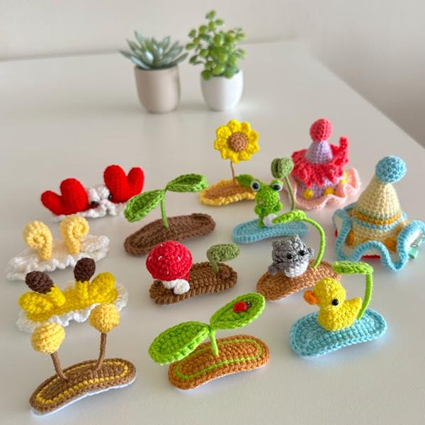 Hårspännen med blommor, djur och växter, virkade hårspännen, stickade hårspännen, tryckknappar för flickor, hårspännen för småbarn, hårspänne för baby, tryckknappsspänne för baby