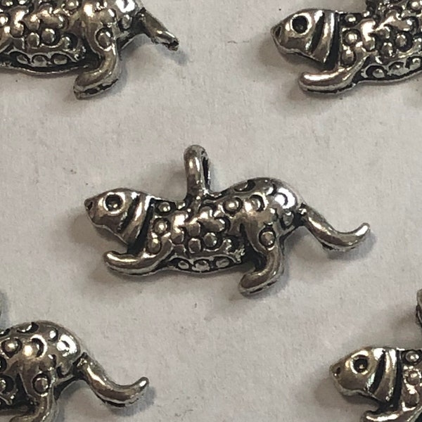 5 or 10 Silver Otter Charms - Silver Spotted Otter Charms - Cute Otter Charms For Jewelry Making - Earring Charms, Bracelet Charms - Otters