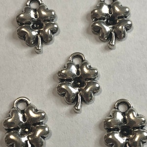 5 or 10 Shamrock, Four Leaf Clover Tiny Silver Charms - Four Leafed Clover Charms - Tiny Silver Shamrocks - Small 4 Leaf Clover Charms