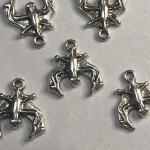 5 or 10 Silver Bat Charms For Halloween Jewelry Making - Spooky Halloween Bat Charms - Silver Detailed Bat Charms - Halloween Charms