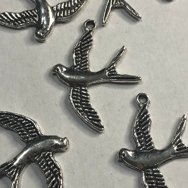 5 or 10 Silver Bird Charms - Sparrow Charms - Bird Charm - Large Bird Charm - Animal Charms - Charms for Jewelry, Earring, Bracelet Making