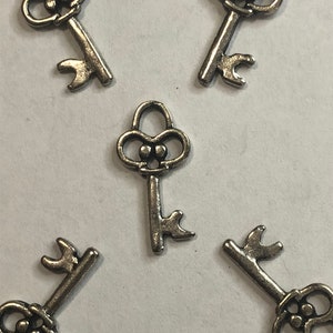5 or 10 Silver Key Charms - Antique Silver Key Charms - Antique Key Charm - Miniature Antique Key Charm - Miniature Key Charms  - Silver Key