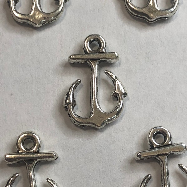 5 or 10 Silver Anchor Charms - Stylistic Anchor Charms - Nautical Charms - Beach Themed Charms - Silver Sea Charms - Silver Boat Charms