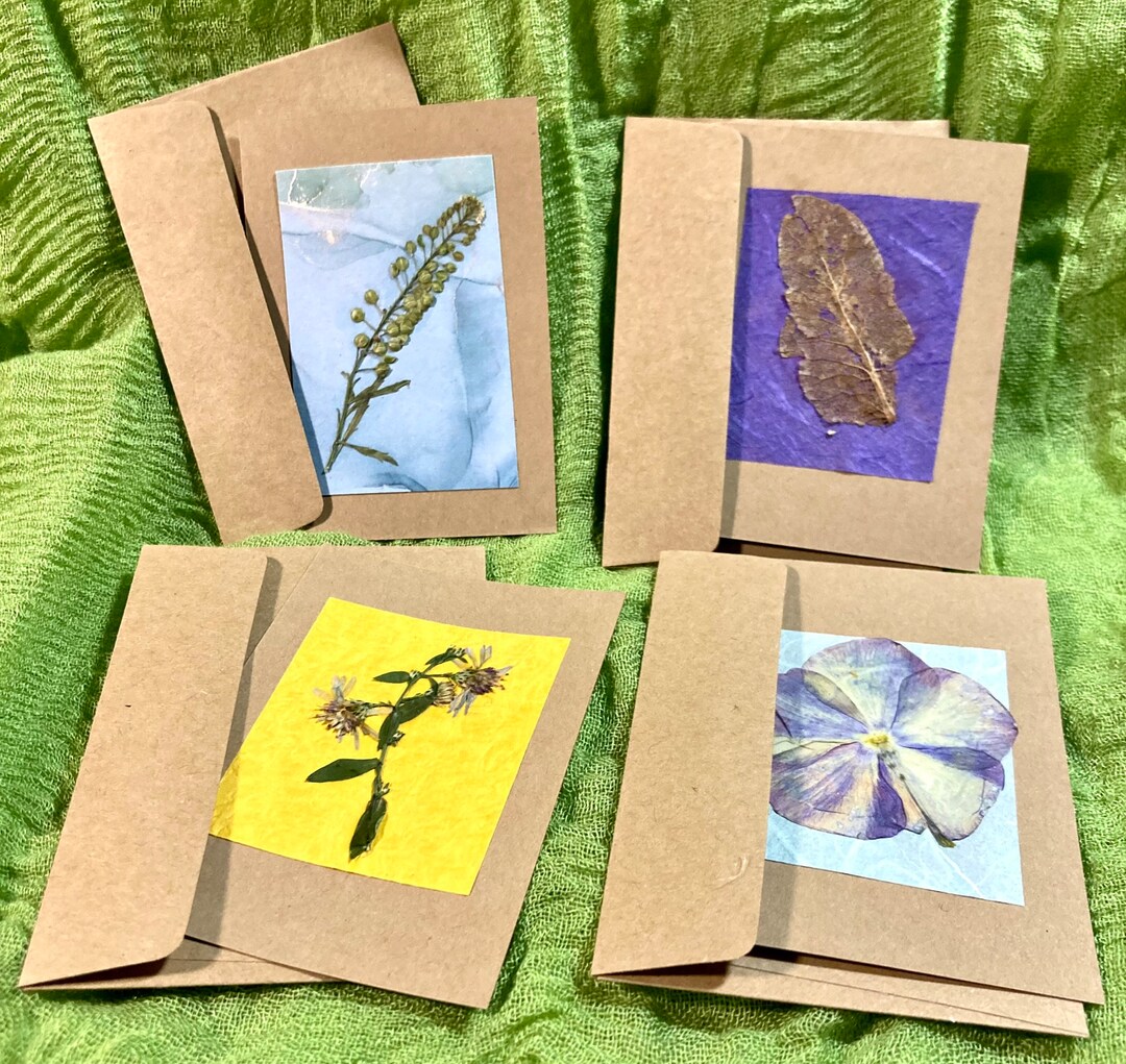 Handmade 2.5"x3.5" Unique Cards (set of 4) - Real Pressed Flowers ...