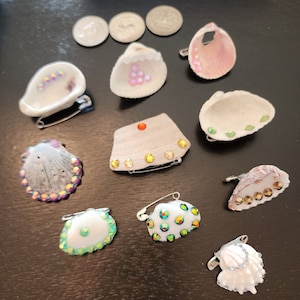 Medium rhinestoned seashell pins (each sold separately)