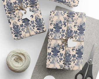 Blaue Damast Geschenkverpackung - Elegantes Geschenkpapier