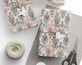 Damast Geschenkpapiere Set | Blaue und rosa Geschenkverpackung | Bastelbedarf | Sammelalbum