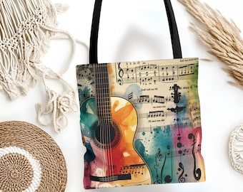 Music Guitar Tote Bag | Guitar Graphic Musician Tote