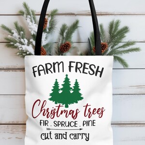 Farm Fresh Christmas Tree Canvas Tote | Holiday Market Bag