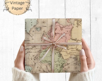 Vintage World Map Wrapping Paper | Travel-Themed Gift Wrap | Paper Ephemera