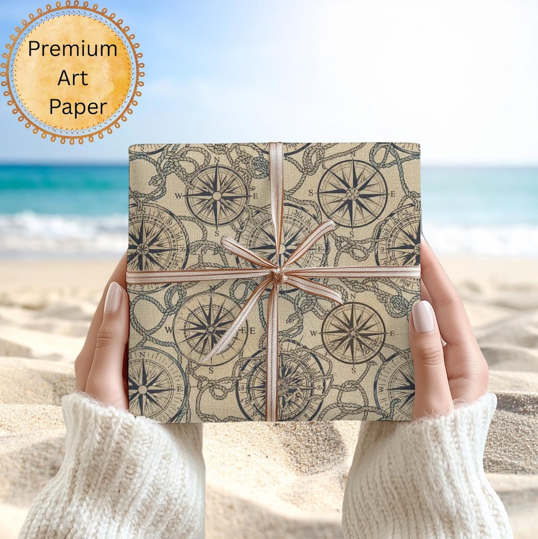 Vintage Nautical Compass Wrapping Paper | Ocean Themed Gift Wrap Craft ...