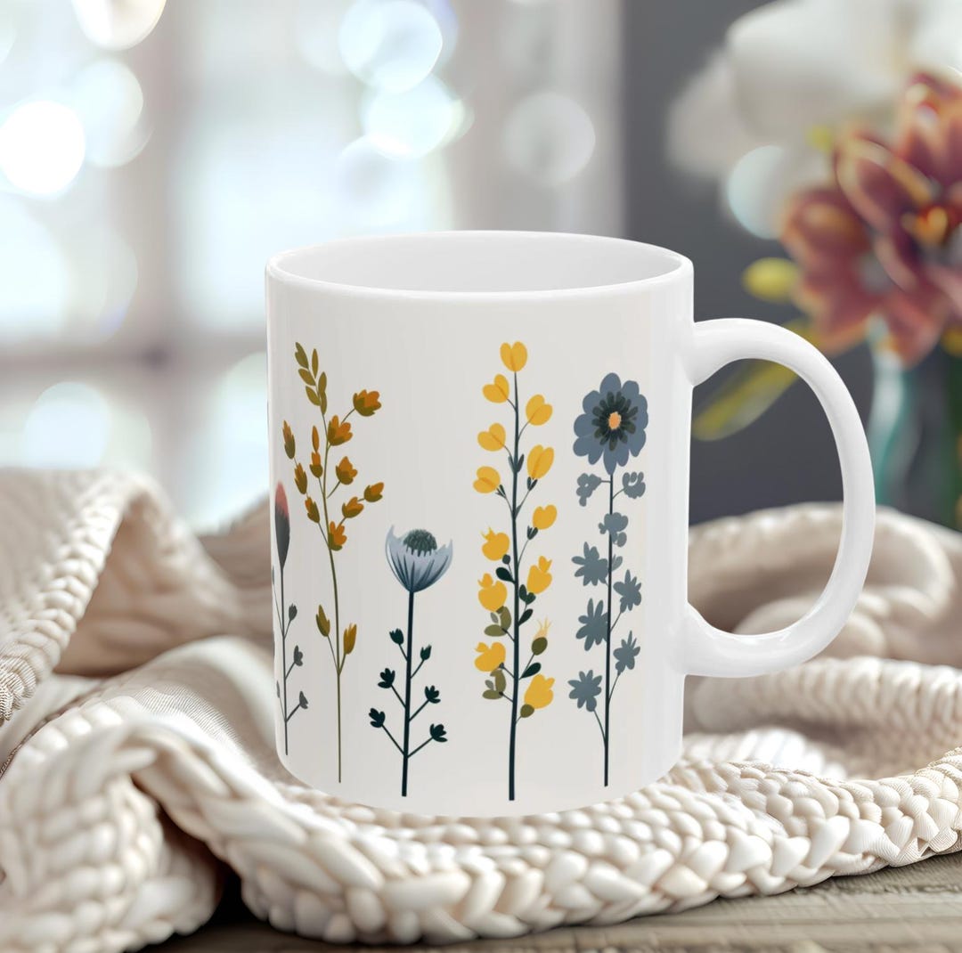 Minimal Wildflower Illustration Mug | Ceramic Mug - Etsy